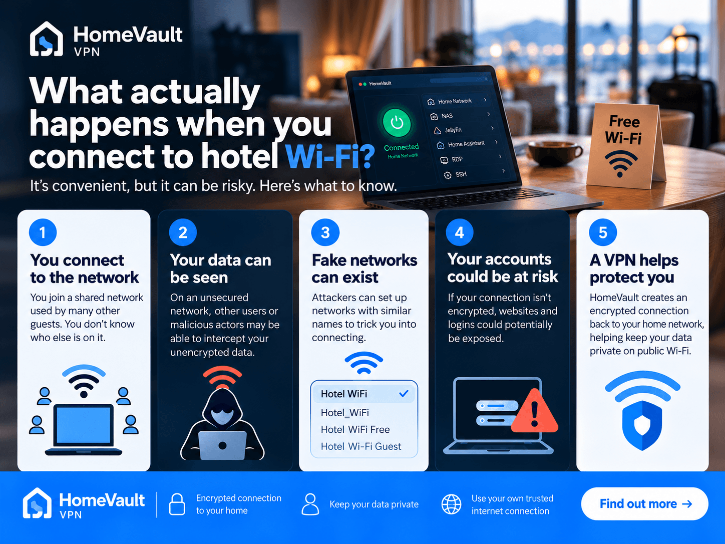 HomeVault VPN used while travelling on a shared internet connection